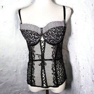 Victoria's Secret Women's Black Caged  Lace & Mesh Corset Bustier 36C goth fairy